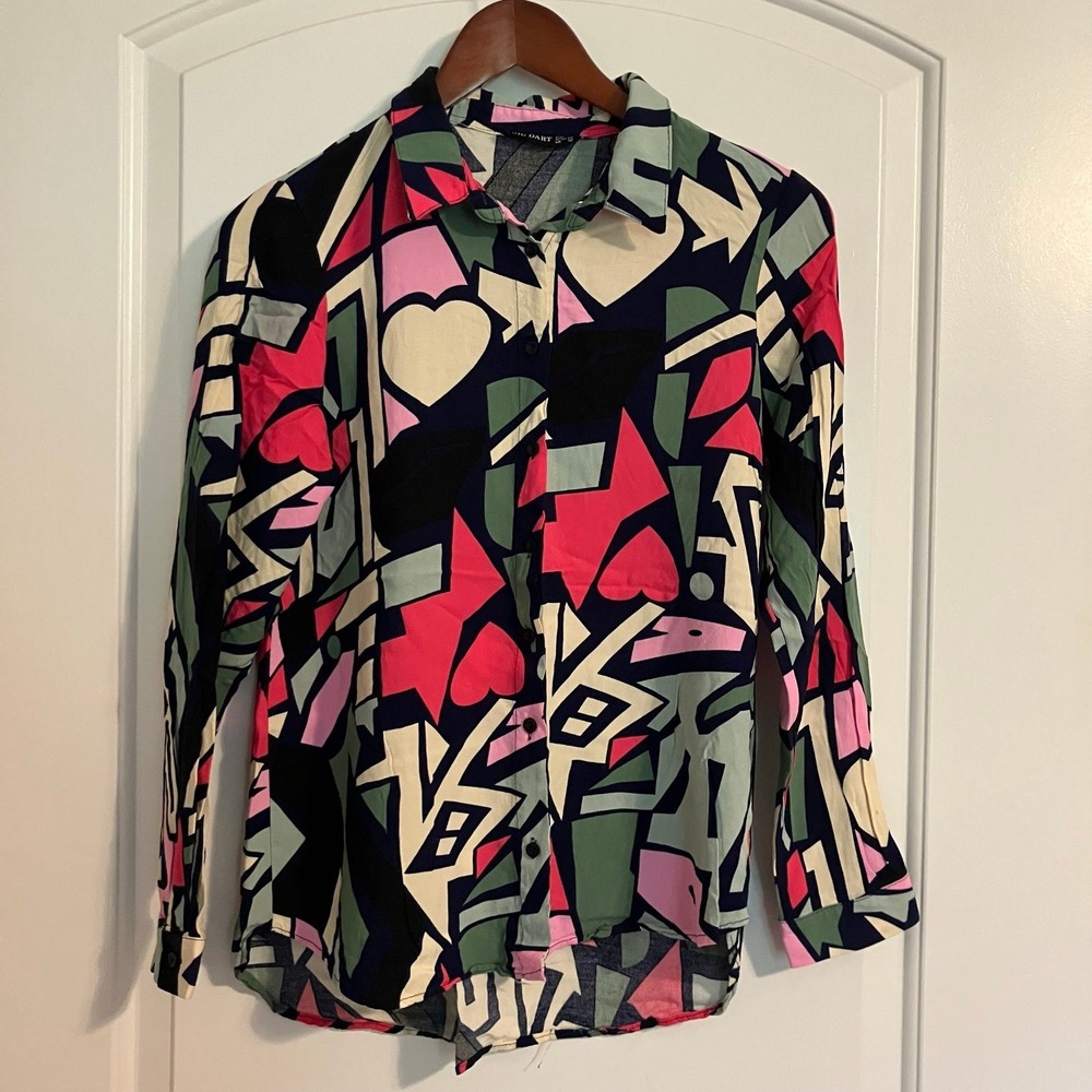 Big Dart Button Up Shirt Multicolor Abstract Long Sleeve Colorful EUC  40 (US M)